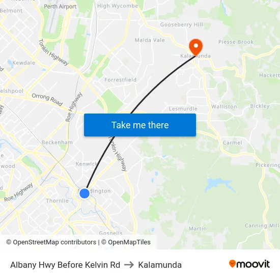 Albany Hwy Before Kelvin Rd to Kalamunda map