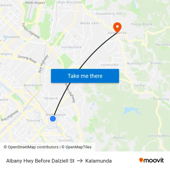 Albany Hwy Before Dalziell St to Kalamunda map