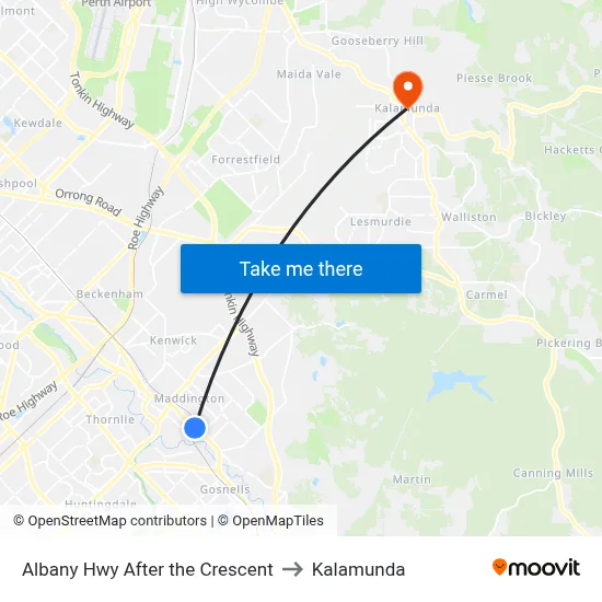 Albany Hwy After the Crescent to Kalamunda map