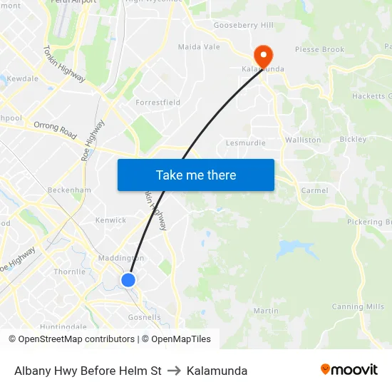 Albany Hwy Before Helm St to Kalamunda map