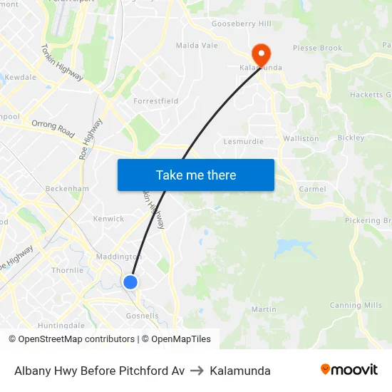Albany Hwy Before Pitchford Av to Kalamunda map