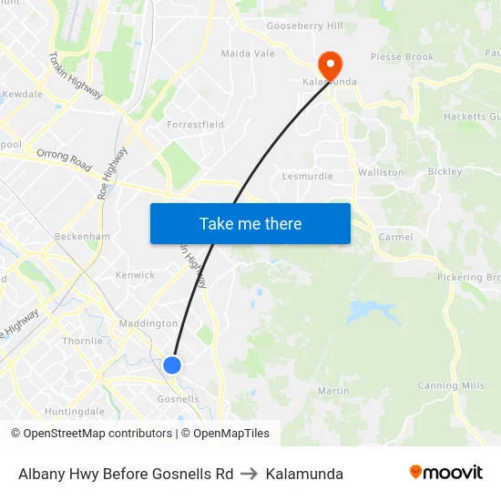 Albany Hwy Before Gosnells Rd to Kalamunda map