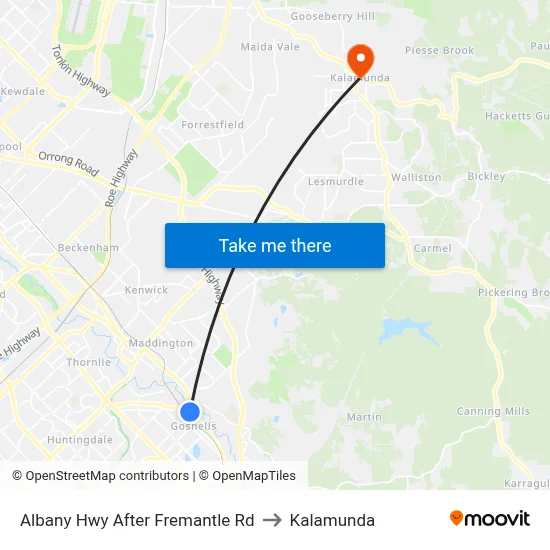 Albany Hwy After Fremantle Rd to Kalamunda map