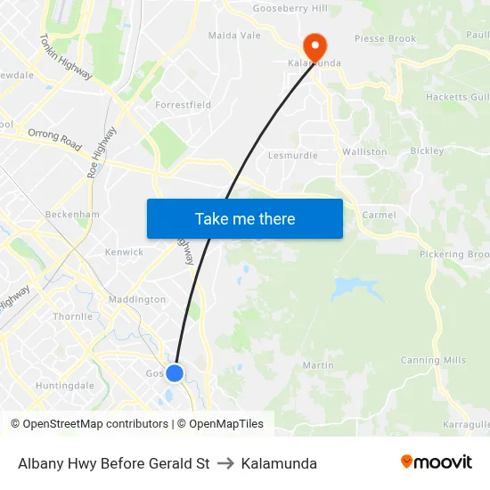 Albany Hwy Before Gerald St to Kalamunda map