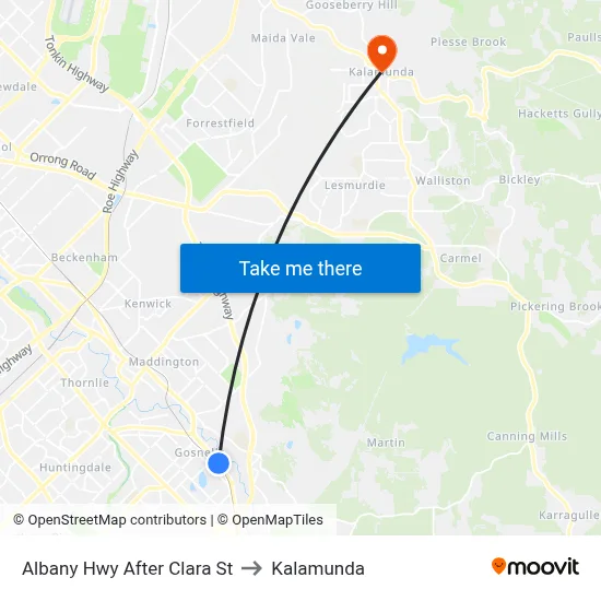 Albany Hwy After Clara St to Kalamunda map