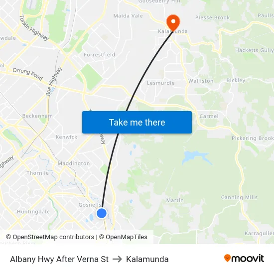 Albany Hwy After Verna St to Kalamunda map