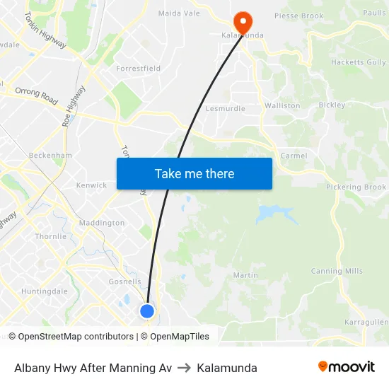 Albany Hwy After Manning Av to Kalamunda map