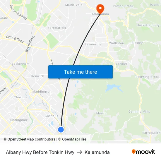 Albany Hwy Before Tonkin Hwy to Kalamunda map
