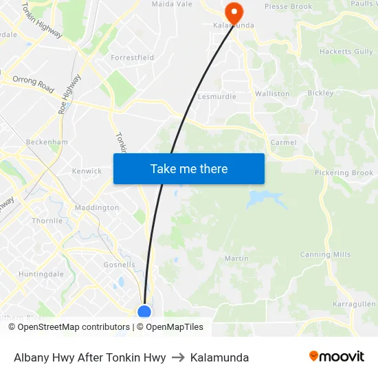 Albany Hwy After Tonkin Hwy to Kalamunda map