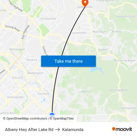 Albany Hwy After Lake Rd to Kalamunda map