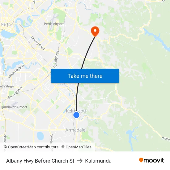 Albany Hwy Before Church St to Kalamunda map