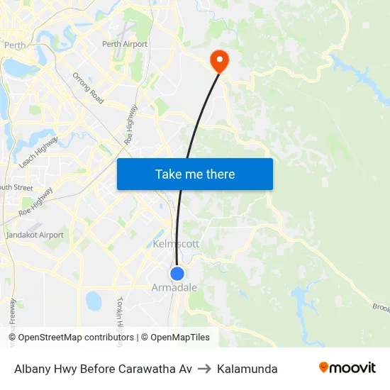 Albany Hwy Before Carawatha Av to Kalamunda map