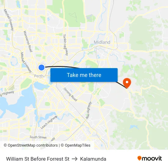 William St Before Forrest St to Kalamunda map