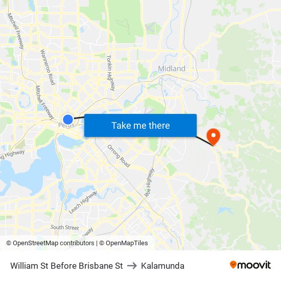 William St Before Brisbane St to Kalamunda map