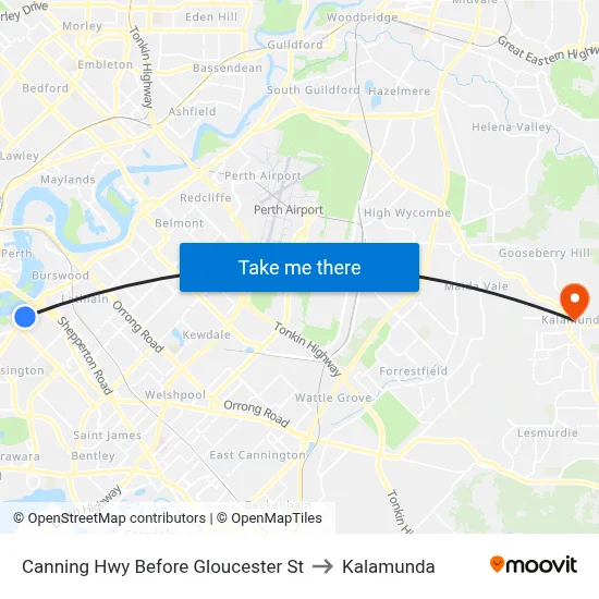 Canning Hwy Before Gloucester St to Kalamunda map