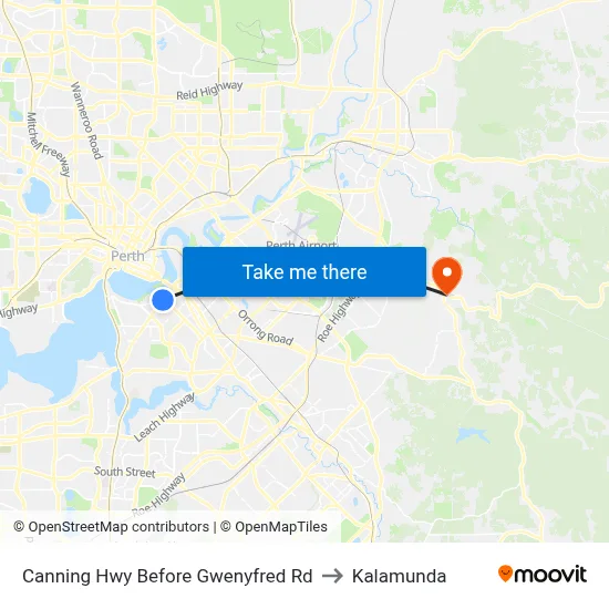 Canning Hwy Before Gwenyfred Rd to Kalamunda map