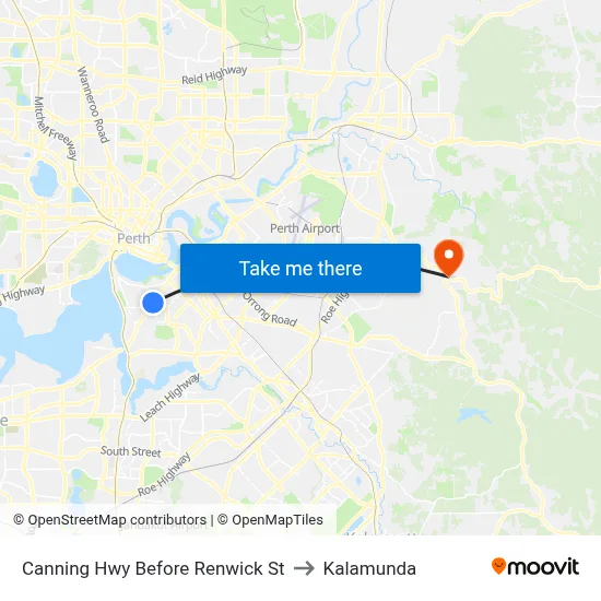 Canning Hwy Before Renwick St to Kalamunda map