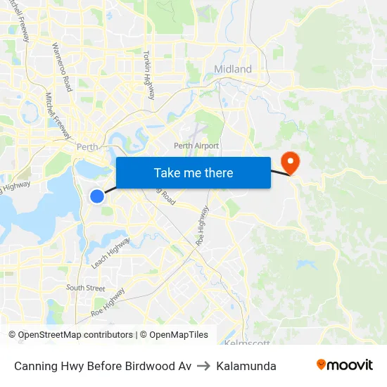 Canning Hwy Before Birdwood Av to Kalamunda map