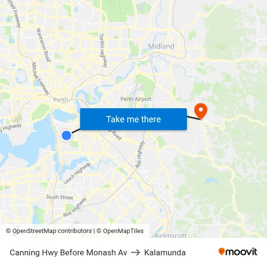 Canning Hwy Before Monash Av to Kalamunda map