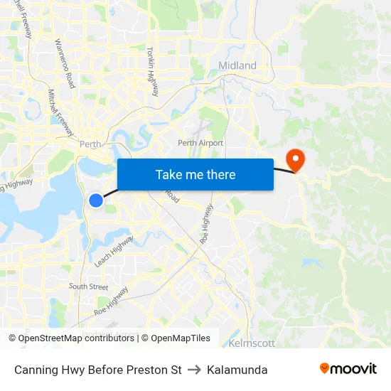 Canning Hwy Before Preston St to Kalamunda map
