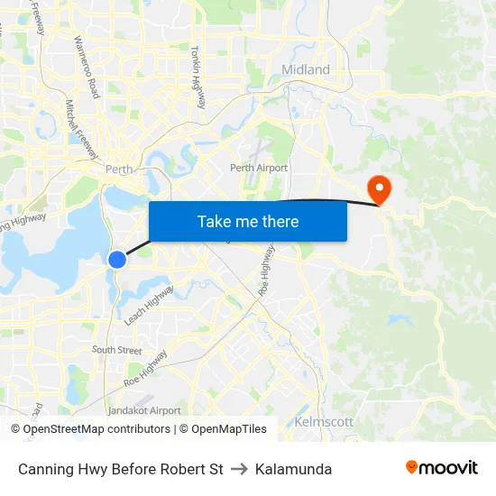 Canning Hwy Before Robert St to Kalamunda map