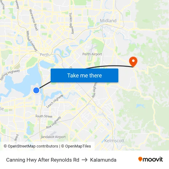 Canning Hwy After Reynolds Rd to Kalamunda map