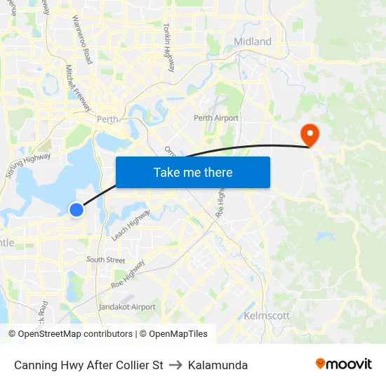 Canning Hwy After Collier St to Kalamunda map