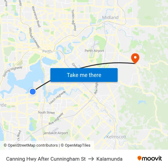 Canning Hwy After Cunningham St to Kalamunda map