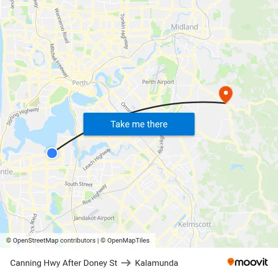 Canning Hwy After Doney St to Kalamunda map