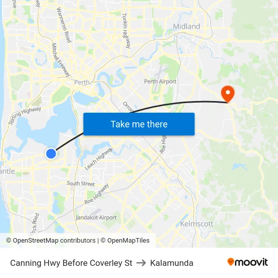 Canning Hwy Before Coverley St to Kalamunda map