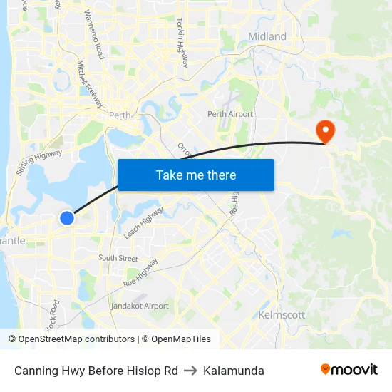 Canning Hwy Before Hislop Rd to Kalamunda map
