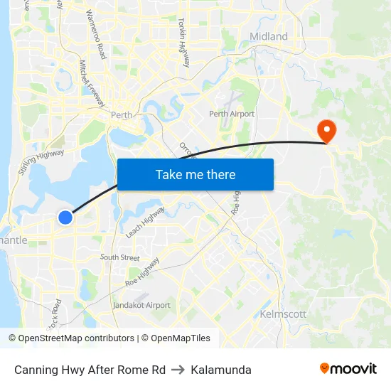Canning Hwy After Rome Rd to Kalamunda map