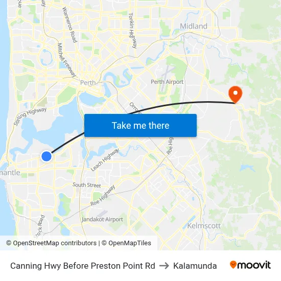 Canning Hwy Before Preston Point Rd to Kalamunda map
