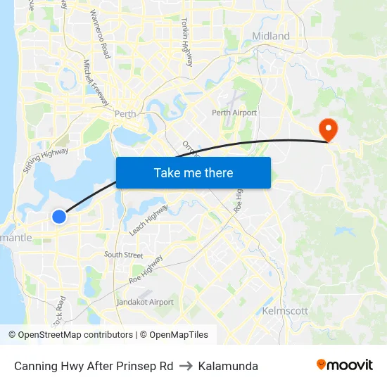 Canning Hwy After Prinsep Rd to Kalamunda map