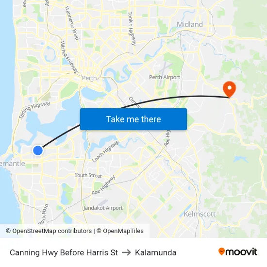Canning Hwy Before Harris St to Kalamunda map