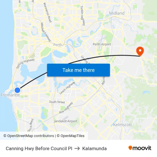 Canning Hwy Before Council Pl to Kalamunda map
