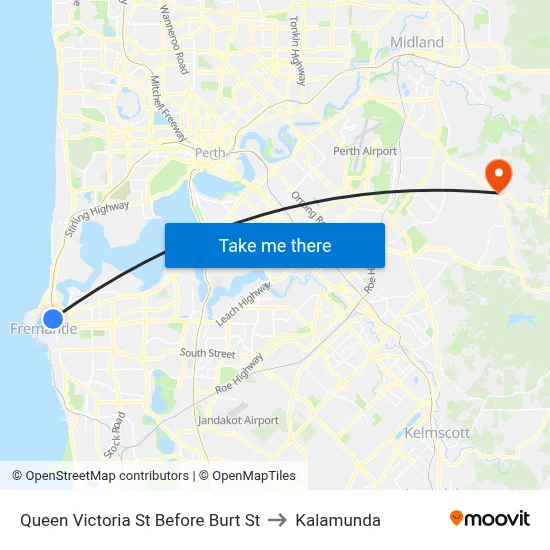 Queen Victoria St Before Burt St to Kalamunda map