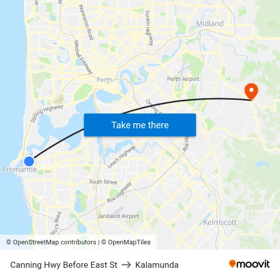 Canning Hwy Before East St to Kalamunda map