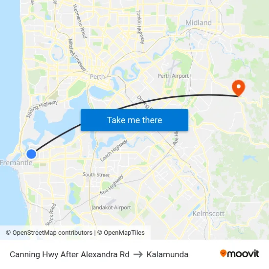 Canning Hwy After Alexandra Rd to Kalamunda map