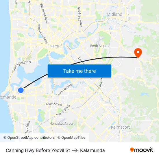 Canning Hwy Before Yeovil St to Kalamunda map