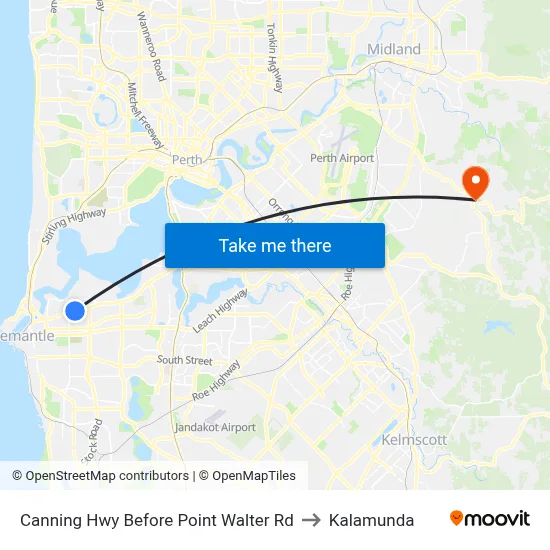 Canning Hwy Before Point Walter Rd to Kalamunda map