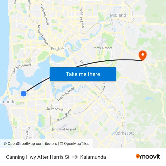 Canning Hwy After Harris St to Kalamunda map