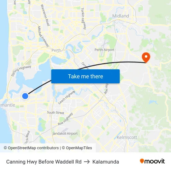 Canning Hwy Before Waddell Rd to Kalamunda map