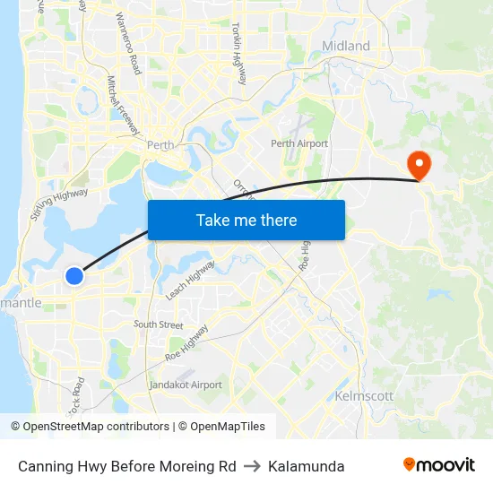 Canning Hwy Before Moreing Rd to Kalamunda map