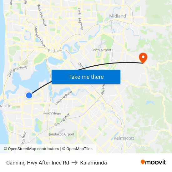 Canning Hwy After Ince Rd to Kalamunda map