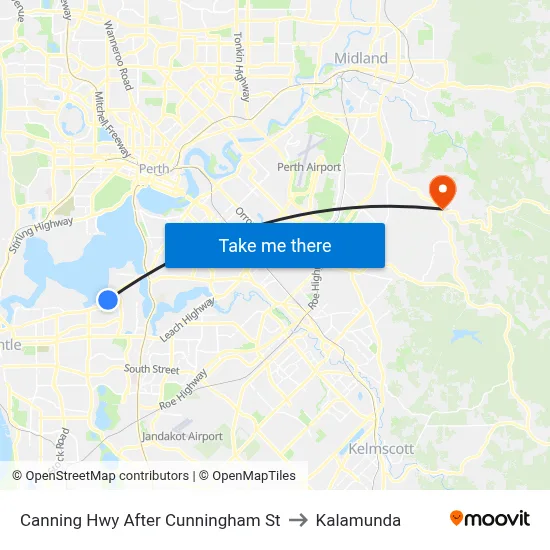 Canning Hwy After Cunningham St to Kalamunda map
