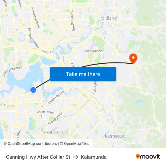 Canning Hwy After Collier St to Kalamunda map