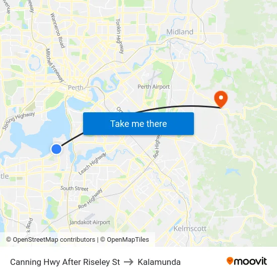 Canning Hwy After Riseley St to Kalamunda map