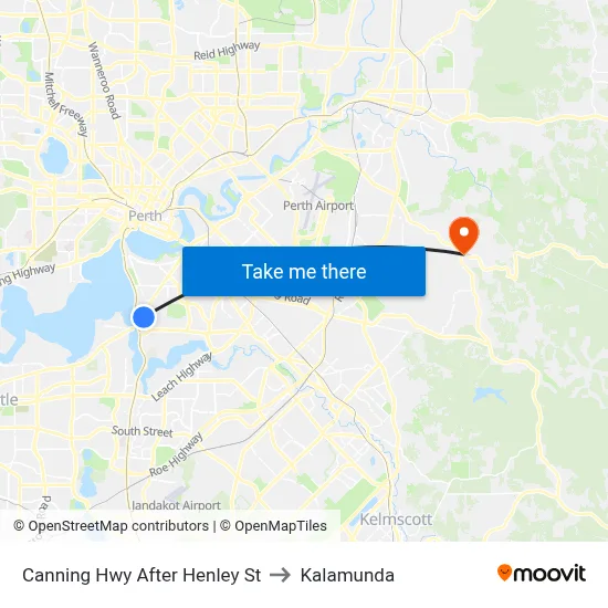 Canning Hwy After Henley St to Kalamunda map