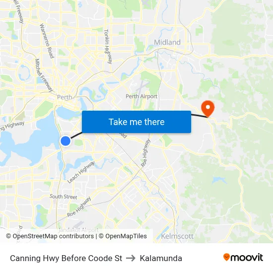 Canning Hwy Before Coode St to Kalamunda map